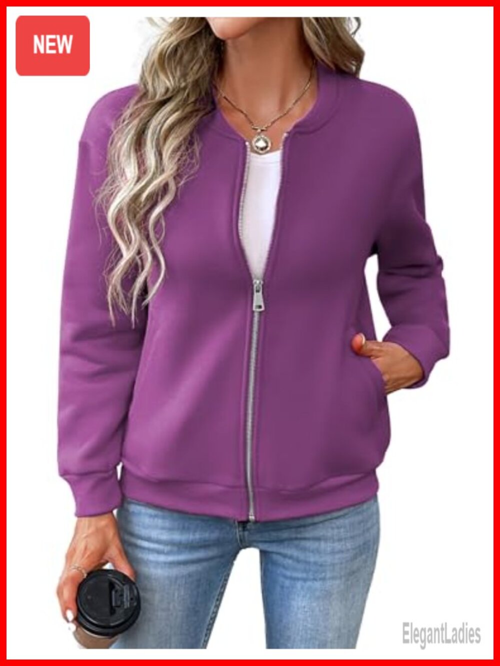 Zip Up Sweatshirt Bomber Jacket Long Sleeve Casual Coat